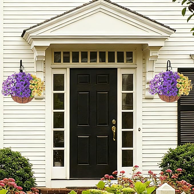 Ivydale Artificial Pansies Hanging Plants, 20 Bundles Fake Flowers for Outdoor Decoration, Silk Pansy Realistic Plants UV Resistant for Front Porch Balconies Yard (3-Mixed Color)