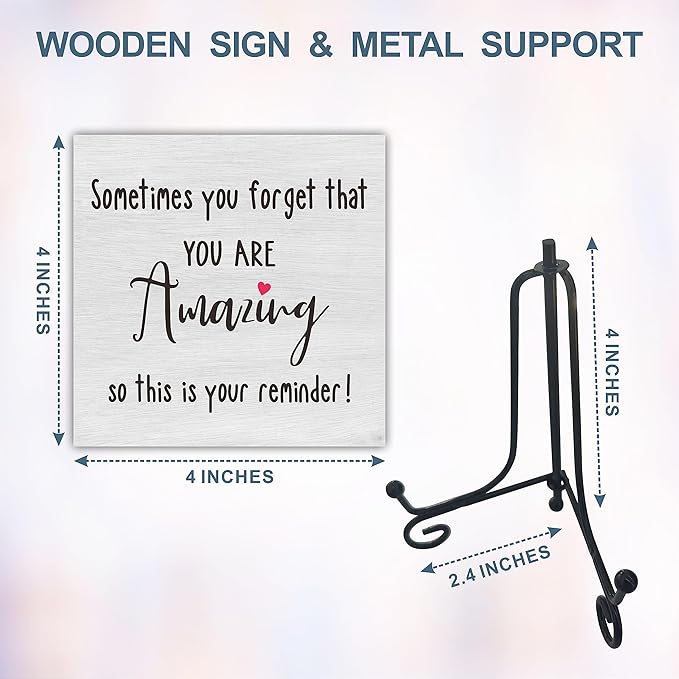 Wooden Sign Gifts Desk Decor - Sometimes You Forget That You Are Amazing - Motivational Wood Plaque With A Support Frame - Home & Office Inspirational Gifts For Women And Man, Desk Decor & Accessories - A06