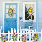 2 Pcs Spring Swags for Front Door, 23.6" Artificial Floral Teardrop Swags with Sunflowers Daisies Lavender, Spring Porch Decor Swag for Farmhouse Wall Window Cabinet Easter Decorations
