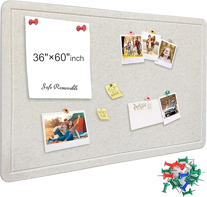 Large Bulletin Board - Foldable 36x60 Inches Cork Board Alternative with 20 Push Pins, 5' x 3' Self-Adhesive Felt Bulletin Board for Wall, Home Office Classroom Decor