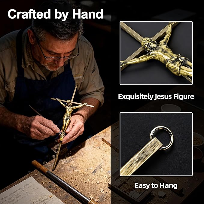 KUXBET Catholic Crucifix Wall Cross, 14 inch Metal Jesus Christ Cross, Handmade Hanging Wall Décor for Home, Religious Devout Give Faith Gift (14.0inch, Vintage)
