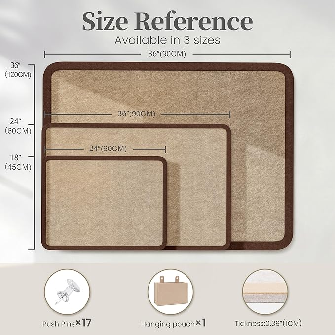 Bulletin Board, 48 x 36 inches Decorative Felt Board Foldable Photo Board Pin Boards, Cork Board Alternative for Walls, Office, Home, Classroom with Pushpins ＆ Small Storage Bag, Brown