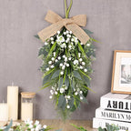 2 Pcs 24" Artificial White Flower Teardrop Wreaths Swag Spring Summer Berries Swags Wreath White Floral Hanging Wreaths for Kitchen Cabinet Doors Window Wall Wedding Party Home Decor