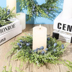 4 PCS Mini Blueberry Kitchen Cabinet Wreaths Artificial Spring Summer Farmhouse Hanging Wreaths Rustic Cedar Greenery Wreath with Burlap Bow for Front Door Cabinet Wall Window Wedding Home Decor