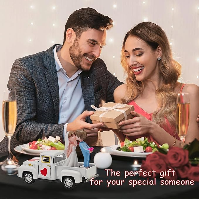 Valentines Day Decorations Farmhouse Vintage Mini Truck with Love Couple Figurines, Heart Pattern, Valentine's Day Home Tiered Tray Decor Valentine & Wedding Table Centerpiece Gifts for Her Him