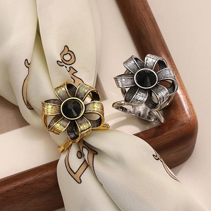 SYWDUDUCLT Scarf Ring for Women's Shawl, Silk Neckerchief, Tshirt, Gold/Sivler, S/M/L, 2 Pcs