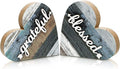 Jetec 2 Pcs Rustic Decorations for Living Room Home Shelf Mantel Entryway Table, Farmhouse Knick Knacks Christian Table Centerpiece Wooden Heart Decor for Dining Room Housewarming Gift(Grateful Style)