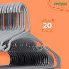 NEATERIZE Clothes Hangers Plastic 20 Pack for Adults - Plastic Hangers, The Perfect Coat Hanger and Space Saving Clothes Hangers for Closet, Percheros Ganchos para Colgar Ropa Hangars - Grey Hangers