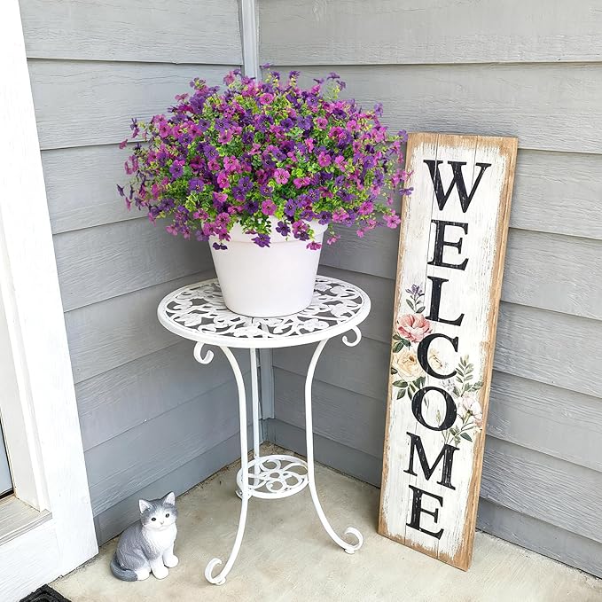 Artificial Fake Mums Flowers for Outdoor Spring Decor, 12 Bundles Faux Flowers Plants Silk Daisy for Planter Pot Colorful UV Resistant Look Real for Front Door Porch Patio Outside Yard(Light Purple)