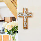OKSQW Wall Cross Retro Catholic Wooden Hanging Baptism Crosses with Unique Metal Cross Spiritual Religious Cross with Hook 12" Blessed Letter Design Christmas Crucifix Gift for Church Home Wall Decor