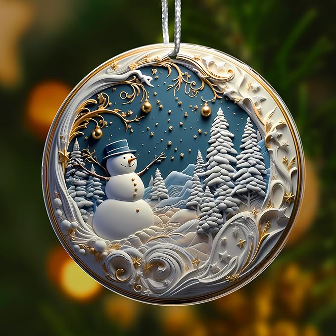Jabihome Christmas Ornaments 2025, Exchange for Women, Men, Collectible Dated Year Ornaments for Tree, Unique Acrylic Suncatcher, Printed Stained Glass Effect Decor (Snowman Stars)