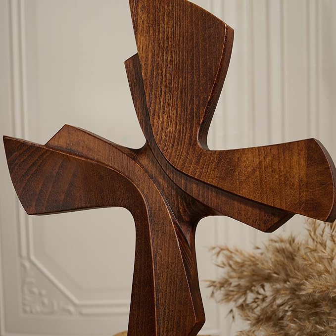 BGCarvedGrace Wooden Wall Cross Decor, Handcrafted Retro Religious Hanging Cross, Christian Home Wall Art Decoration(6 Inch)