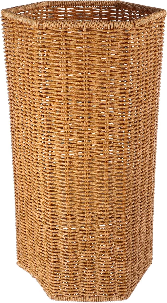 BESTOYARD Woven Umbrella Stand for Entryway Handmade Umbrella Holder with Tray Freestanding Cane Stand Rattan Flower Vase Dried Flower Pot Umbrella Rack, 39.5X21CM, Khaki