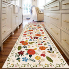 U'Artlines 2'6" x 8' Boho Runner Rug for Hallways Kitchen Colorful Floral Soft Non Slip Washable Floor Carpet Runners for Entryway Laundry Room Bathroom Beige