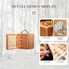 Wooden Jewelry Box for Women 4 Tier Walnut Wooden Jewelry Box with handle (Butterfly Prints A)