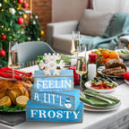 Yuntau 4 Pcs Winter Wooden Tabletop Decor Christmas Snowflake Tiered Tray Decor Rustic Wood Block Sign Gift Winter Centerpiece for Shelf Office Farmhouse Table Frozen Birthday Party Decoration