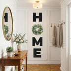 Pinkpum Wood Home Sign with Artificial Eucalyptus Wreath for O, Hanging Farmhouse Wall House Decor Wood Letters for Wall Art Rustic Home Decor, Wall Decor for Living Room Kitchen Entryway (Black)