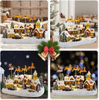 WONDER GARDEN Christmas Village Houses-Christmas Houses Village - Lighted Town Sets Colorful Musical Collectible Buildings with Elks Pulls Santa in Sleigh for Home Indoor Decor or Gift