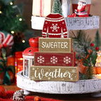 Lineshading 4 Pcs Christmas Table Decorations Ugly Sweater Christmas Decor Winter Tiered Tray Decor Xmas Centerpiece Decorative Ugly Sweater Block Signs Gift Farmhouse Xmas Decoration for Home Kitchen