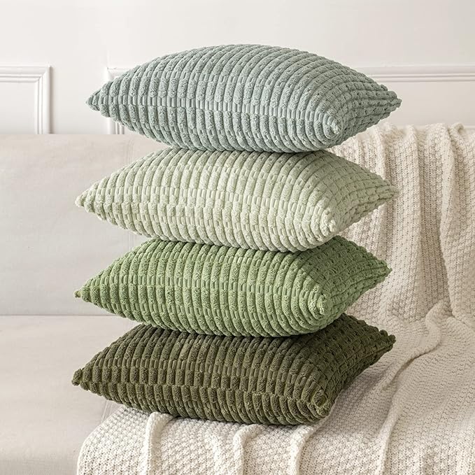 MIULEE Pack of 2 Spring Corduroy Decorative Throw Pillow Covers 16x16 Inch Soft Boho Striped Pillow Covers Modern Farmhouse Home Decor for Summer Sofa Living Room Couch Bed Olive Green