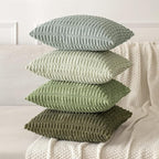 MIULEE Pack of 2 Spring Corduroy Decorative Throw Pillow Covers 16x16 Inch Soft Boho Striped Pillow Covers Modern Farmhouse Home Decor for Summer Sofa Living Room Couch Bed Olive Green