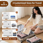 Travel Vacuum Storage Bags, 9 Pack Carry-On Size for Luggage and Suitcase, Vacuum for Bags Storage, Space Saver for Clothes & Clothing - 80% Space Saver（No pump）