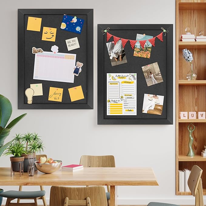 AKTOP Black Cork Board Bulletin Board with Linen 18" X 24", Large Framed Corkboard for Wall, Hanging Pin Board Picture Board for Home Office Decor, Cute Vision Board with Pushpins, 2 Pack
