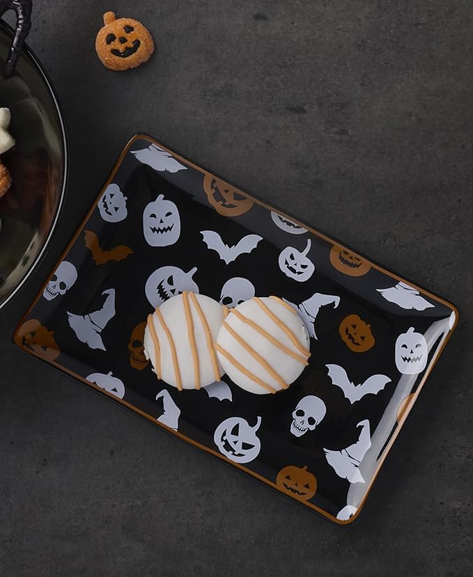 Oneida Serveware, Vintro Halloween Hors D'Oeuvres Tray, Made of Porcelain, Dishwasher Safe, Halloween Decor Indoor, Spooky Party Table Decorations, Fall Decor, Rectangular (1 Piece, 9.75 x 6.25-Inch)