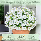 MARTINE MALL 12 Bundles Look Real Artificial Flowers for Outdoors, Realistic Fake Outdoor Flowers, UV Resistant Silk Petunia Flowers for Outside Faux Flowers Plants for Outdoor Porch, White