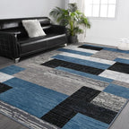 FlyDOIT Modern Geometric Patchwork Area Rug, 5x8 Blue Large Rugs for Living Room, Rockwood Collection Indoor Rugs for Bedroom, Throw Carpet Floor Decor for Entryway Dining Room Office Nursery