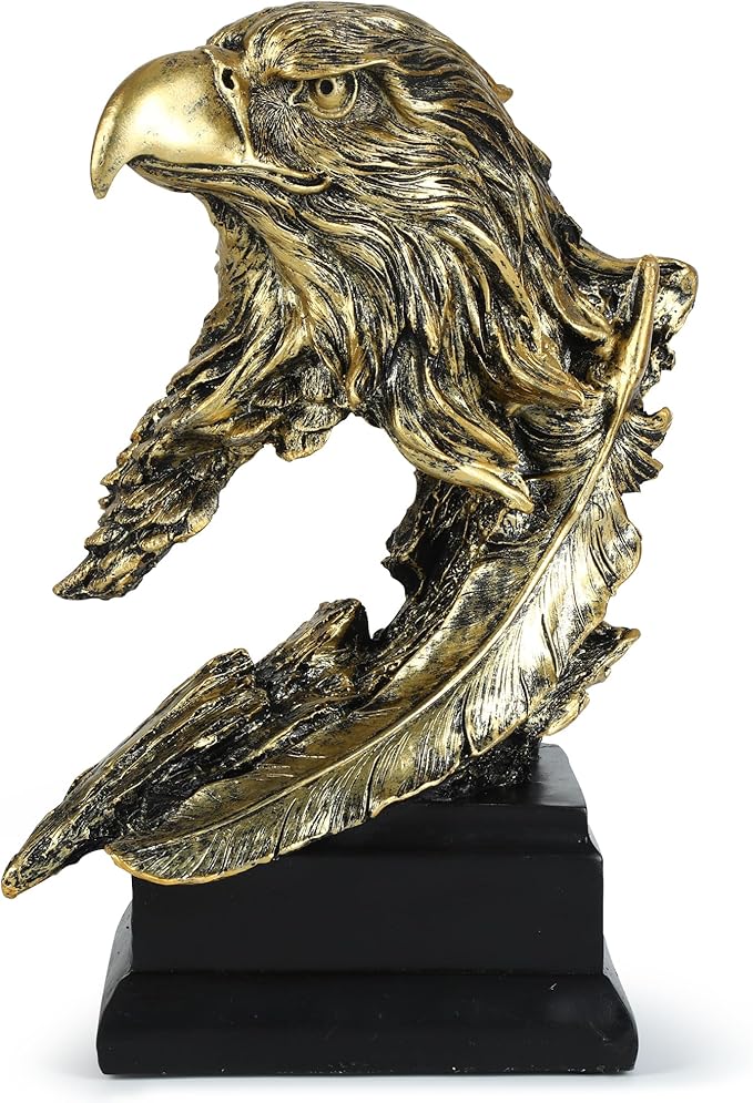 H&W Golden Bald Eagle Figurines - The USA's National Emblem - Resin Statue Decoration for Home/Study/Living Room, Great Collectible Figurines, Best Gift for The Man, Golden (HH17-D4)