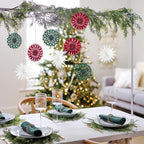 EASY JOY Red White Green Christmas Hanging Decorations - 9Pcs 3D Christmas Tree Paper Hanging Decor Snowflake Ornaments Christmas Decorations Outdoor Indoor for Xmas Party New Year Window Door
