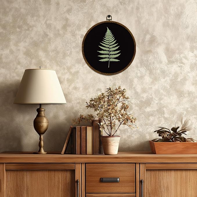 Rustic Botanical Wall Art Decor, Boho Wildflower Ferns Plants Canvas Prints Round Wall Art,Vintage Wall Hanging Door Artwork Decor for Farmhouse Bedroom Living Room Gallery 10x10in (MG07)