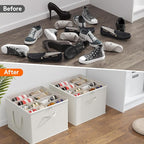 Lifewit Shoe Storage Organizer for Closet, Fabric Large Shoe Box Storage Containers with Clear Cover, Foldable Bins for Boots Heels Sneakers Fits 24-32 Pairs (Each 12-16 Pairs) 2 Pack White