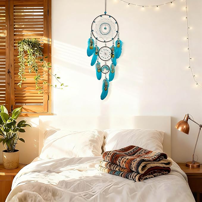 Large Dream Catchers for Bedroom,Dream Catchers for Adults, Dream Catcher Wall Hangings,Boho Dream Catcher Wall Decor Turquoise Handmade Hanging Ornament Home Decoration Party Blessing Festival Gift