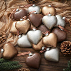 VioraWhite 18 Pcs Valentines Neutral Texture Heart Ornaments Bronze Rustic Heart Shaped Xmas Baubles Ornaments Farmhouse Copper Decorations for Tree Wreath Home Modern Holiday