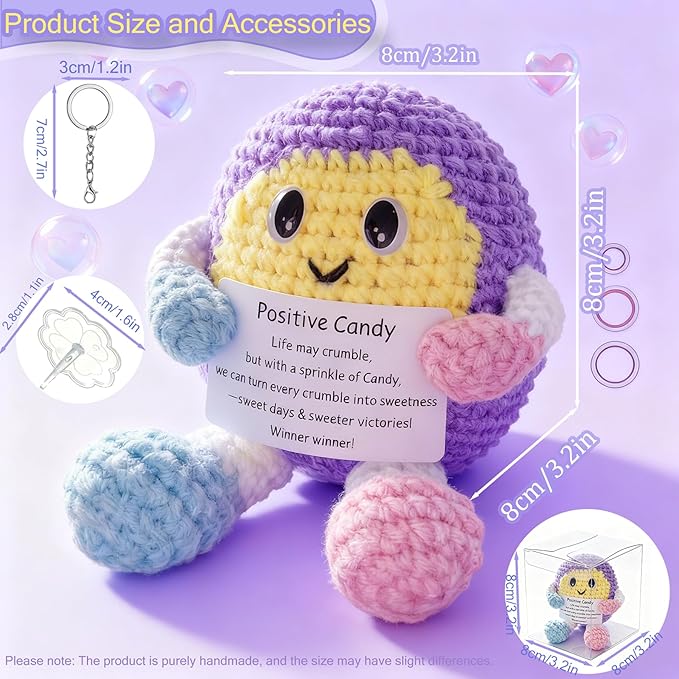 Emotional Support Handmade Positive Candy Crochet Gift and Knitted Keepsake Desk Decor for Women Friends Coworkers Mom, Birthday Mother's Day Encouragement Present