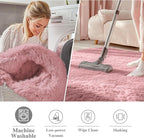 OLANLY Pale Pink Round Rugs for Bedroom - Machine Washable, 5 ft Circle Area Rugs for Living Room, Soft and Fluffy Shaggy Carpet for Teen Girls and Boys, Nursery Rooms, Dorms, Home Decor Aesthetic