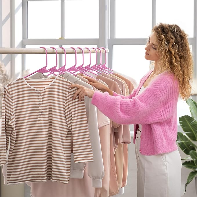 Plastic Hangers 50 Pack Pink - Clothes Hangers - Makes The Perfect Coat Hanger and General Space Saving Clothes Hangers for Closet - Percheros Ganchos para Colgar Ropa Hangars