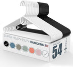 Neaties Super Heavy Duty Clothes Hangers 50 Pack (54 Count) – Made in the USA - 10lb Capacity, Thick Plastic Hangers for Pants, Coats, Jackets, Jeans and Adult Clothing – White & Black