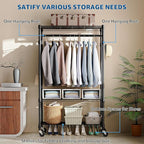 Heavy Duty Rolling Garment Rack 3 Tiers Adjustable Wire Shelving Clothes Rack with Rods and Side Hooks,Storage Closet Clothing Rack with Wheels Black 15.7" D x 29.5" W x 74.5" H