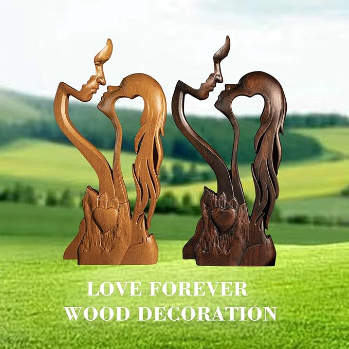 BGCOPPER Wooden Kissing Couple Ornament, Abstract Couple Portrait Sculpture Romantic Love Statue Decor Gift for Women Anniversary Valentine Wedding - 14 Inch