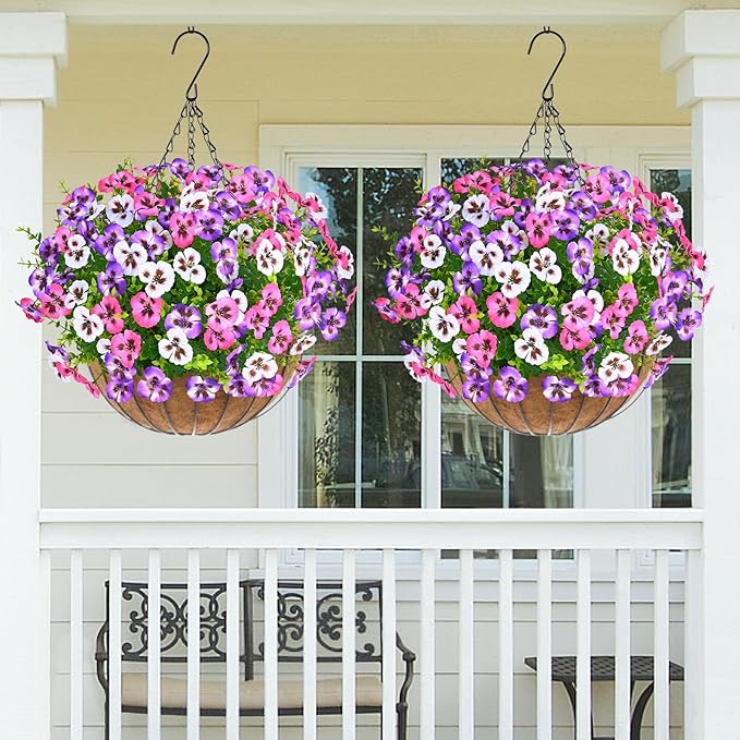 MARTINE MALL 12 Bundles Look Real Artificial Flowers for Outdoors, Realistic Fake Outdoor Flowers, UV Resistant Silk Pansy Flower for Outside Faux Flower Plant for Outdoor Porch Yard, Three Mix Colors