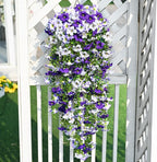Waipfaru Artificial Petunias Flowers for Outdoors, 4 Pcs UV Resistant Fake Hanging Plants Spring Outside Decor, Faux Silk Flowers Long Trailing Vines for Outdoor Planters Porch Garden (Purple White)
