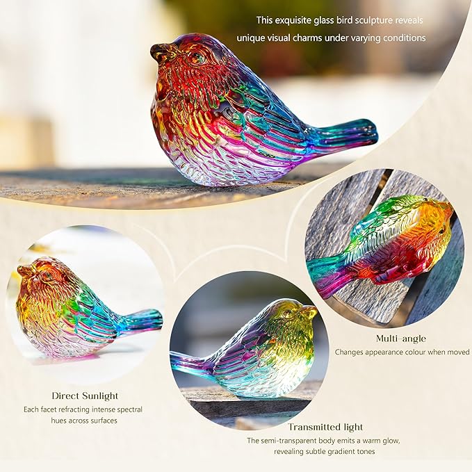 H&D HYALINE & DORA Set of 2 Crystal Birds Figurine Bird Gifts for Women Men Bird Lovers Handmade Glass Animal Figurines for Home Shelf Decor (Multicolor)