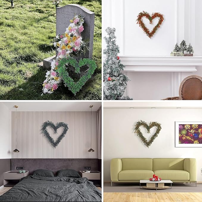 2-Pack 12 Inch Heart Shaped Wire Wreath Frame – Heart Metal Wreath Form with Ring Design, DIY Crafts, and Home Decor – Dark Green Wire Frame for Christmas Holiday & Weddings
