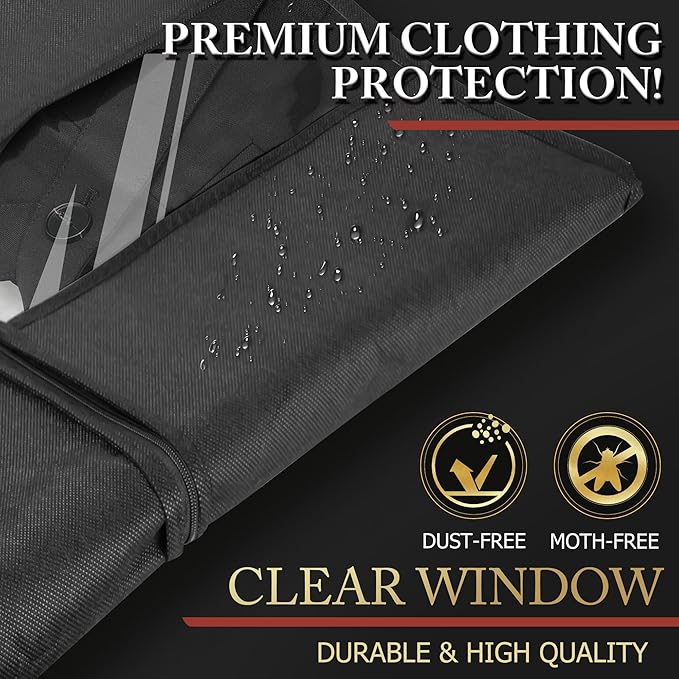 5 Pack 40-inch Suit Bag Garment Bag for Travel and Storage, Garment Bags for Hanging Clothes with Zipper and Visible Transparent Window, Black