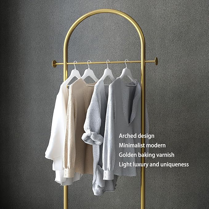 Freestanding Clothing Rack with Marble Base,Modern Arch Gold Garment Rack for Small Spaces,Sturdy Metal Coat Rack,Clothes Racks for Hanging Clothes in Bedroom,Closet,Entryway,Boutique Display