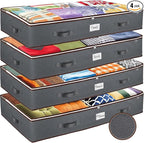 Under Bed Storage Bins - Pack Of 4 Under The Bed Storage Containers For Clothes, Blankets, Winter Clothing, & Shoes - Underbed Storage Containers With Handles, Dual Zippers, & Clear Top