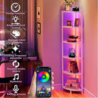 Corner Shelf with LED Lights, 6-Tier Corner Bookshelf, 66'' Organizer Book Shelf Shelves Steel Frame Display Stand with Living Room, Bedroom, Study, White